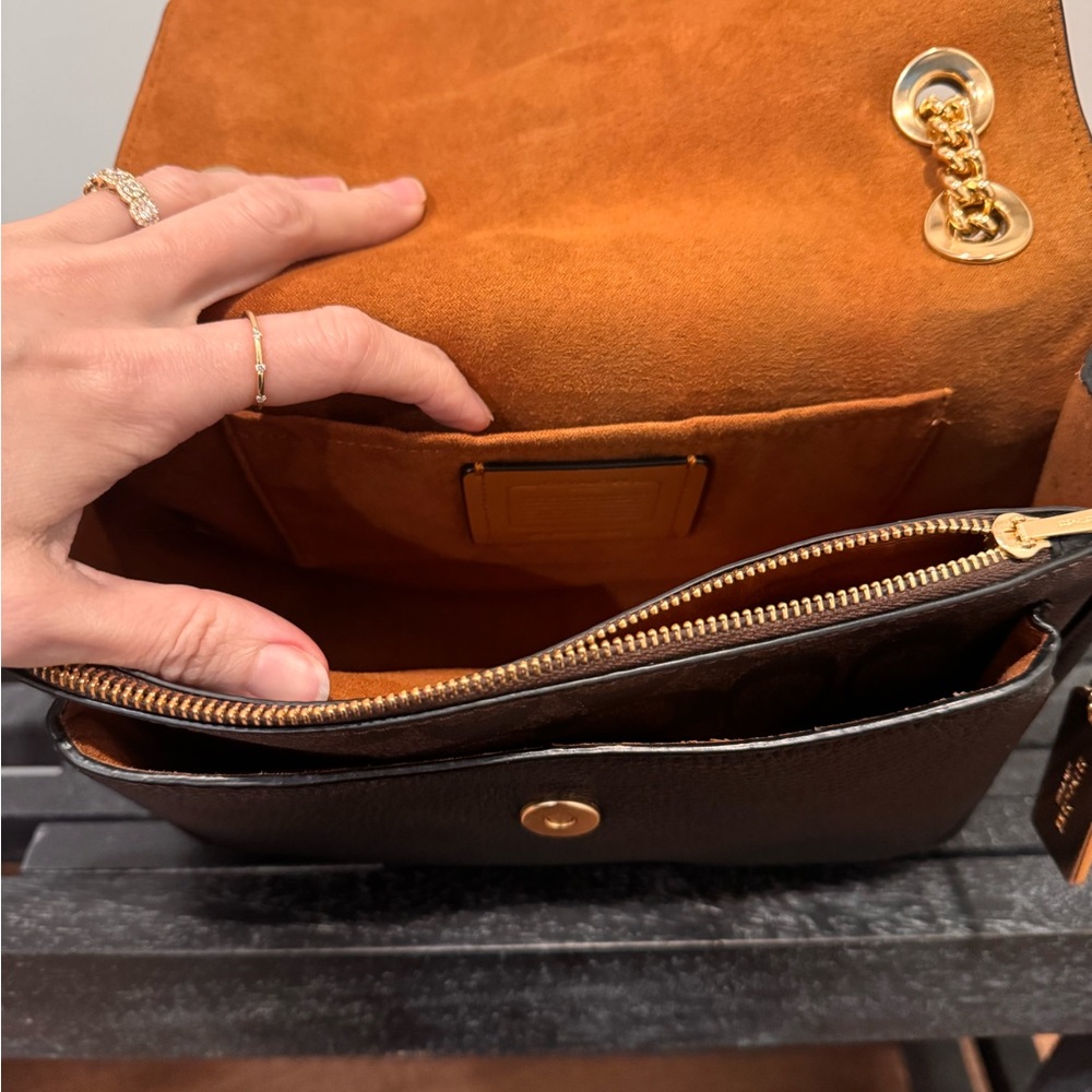 Coach Elodie - Black and Brown Pebble Leather Crossbody Bag - Picture 7 of 15